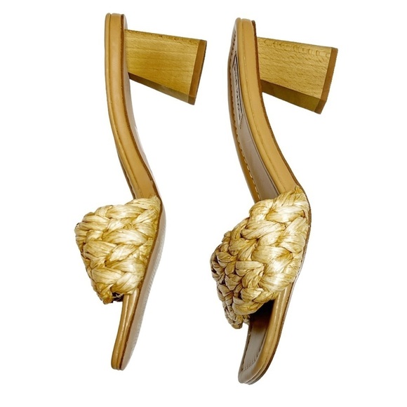 Steve Madden Saged Neutral Raffia Square Toe Heel Size 9 - Picture 6 of 9